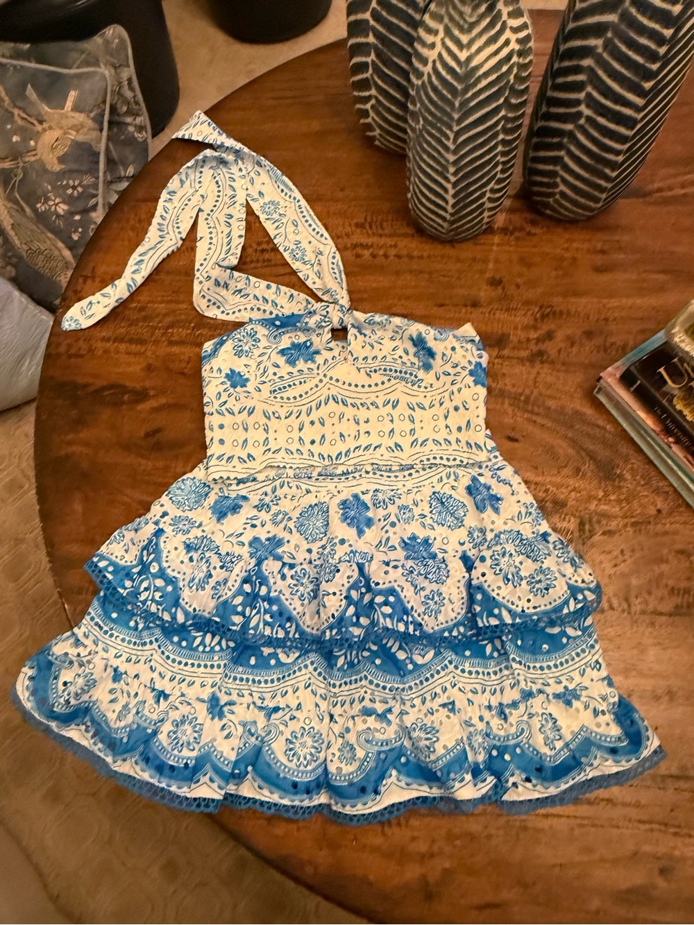 The Vintage Shop Blue and White Tiered Mini Dress